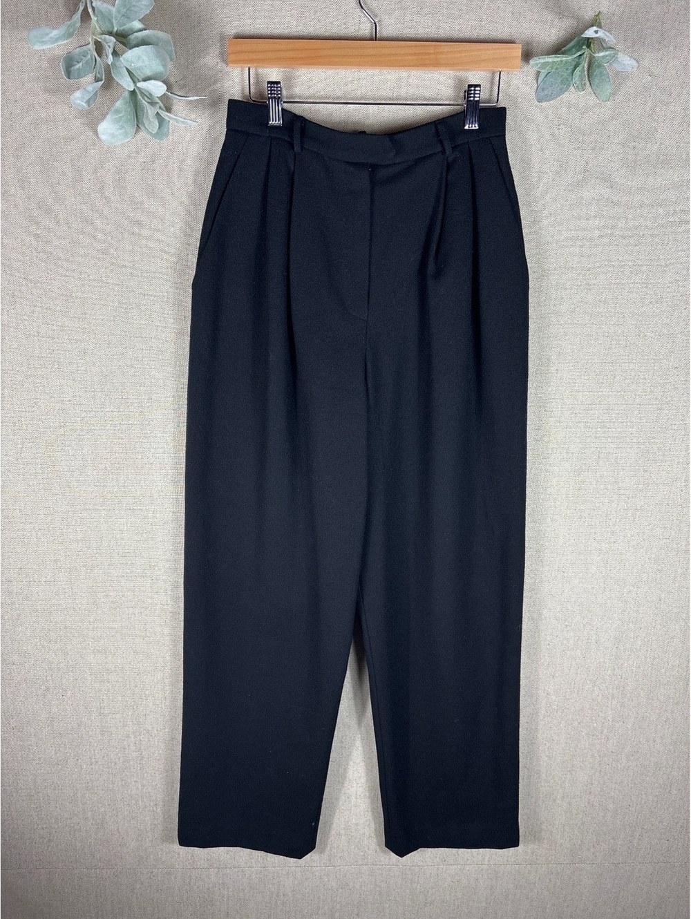 Henri Bendel > Black High Waisted Wool Wide Leg Trouser 10
